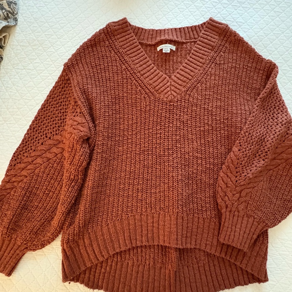 American Eagle Rust V-Neck Sweater